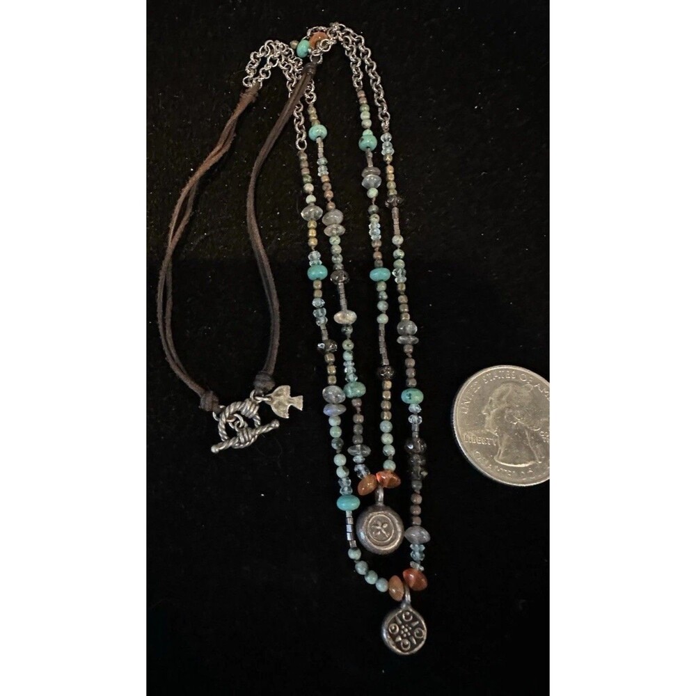 Peyote Bird Necklace Sterling Silver Beaded Labradorite Turquoise Sundance 18”